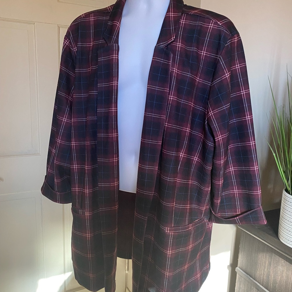 Maurices Burgundy and Plaid Blazer Woman’s 4x